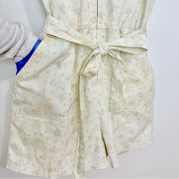 Urban Outfitters Nuuly Rosetta Floral Romper utility shorts zip tie sash large - Picture 9 of 17